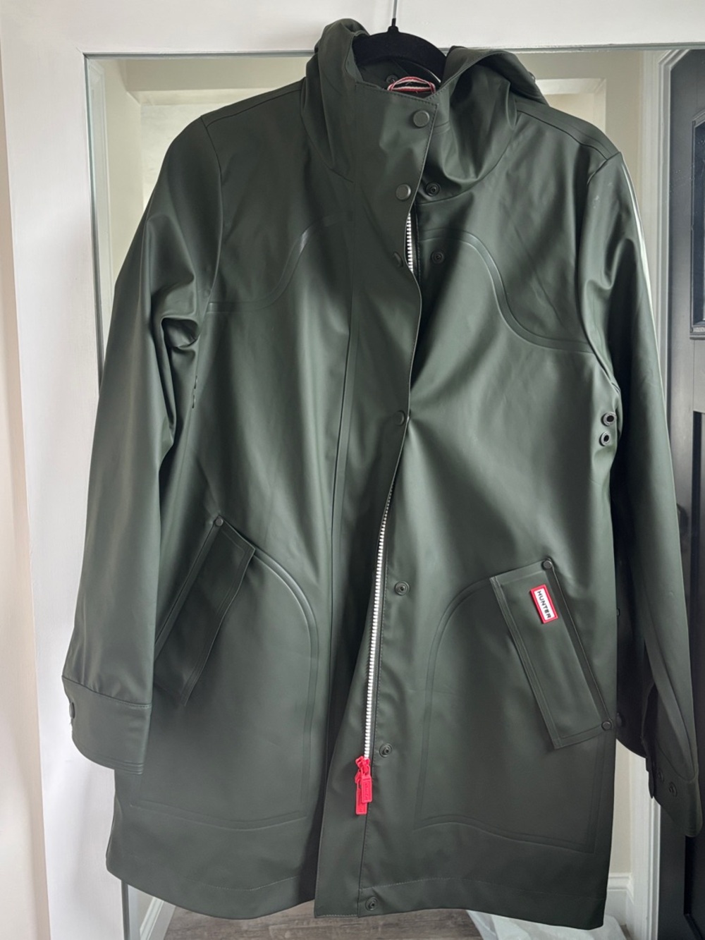 Hunter Olive Green Hooded Waterproof Raincoat women’s xs